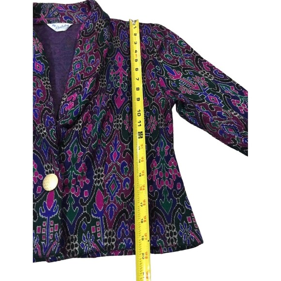 Vintage Womens Blazer Soft Shell Light Jacket Cropped Damask Pattern Medium M - Picture 12 of 14